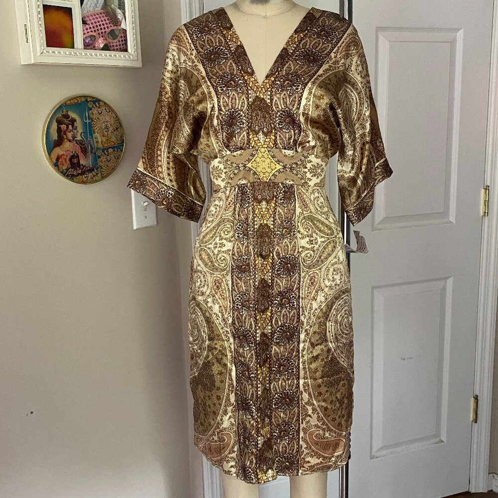 YASB You are So Beautiful Y2K Paisley 100% Silk Kimono Wrap Dress *SMALL* NWT